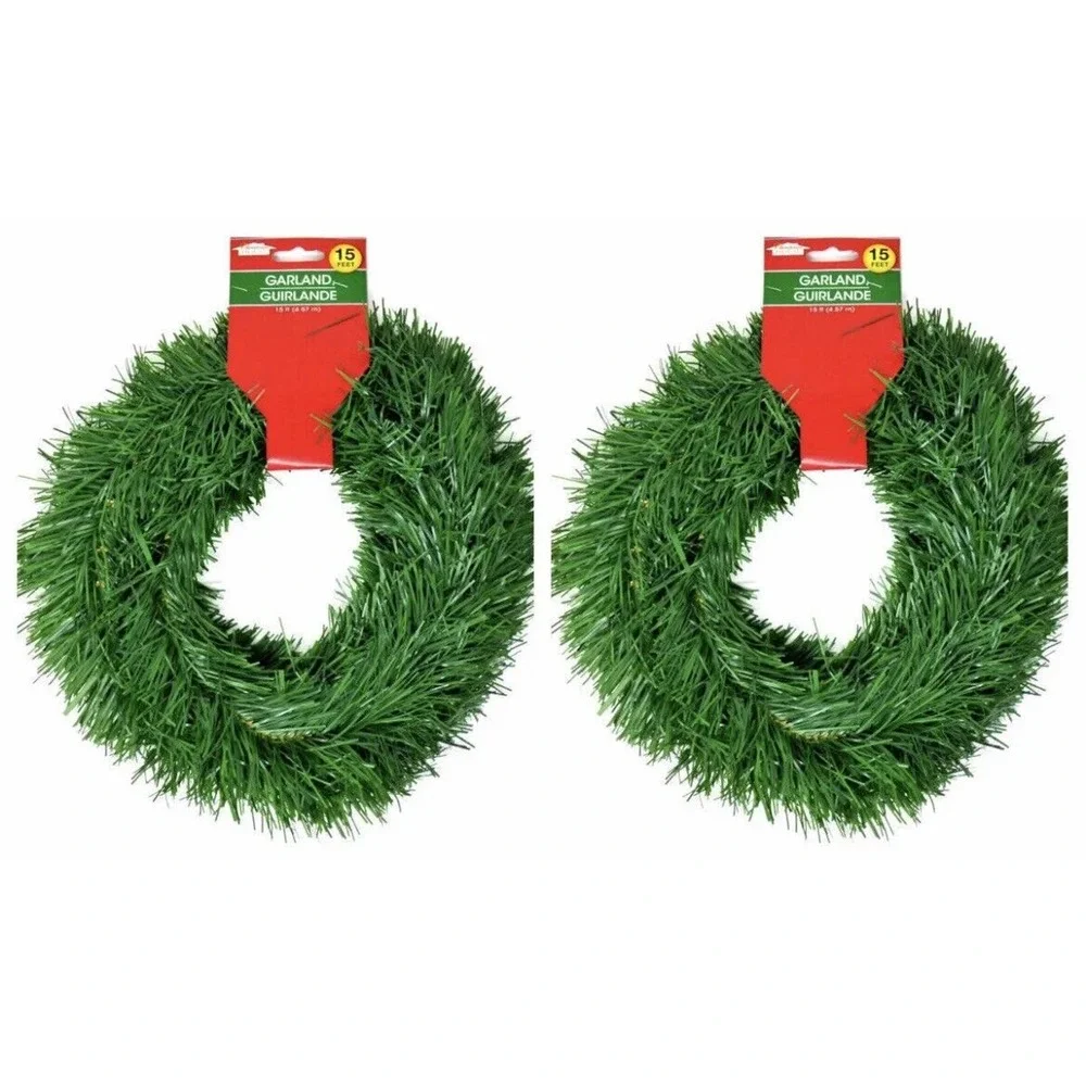 2 Pack 15Ft Christmas House Artificial Pine Garland Ornament Holiday Decoration